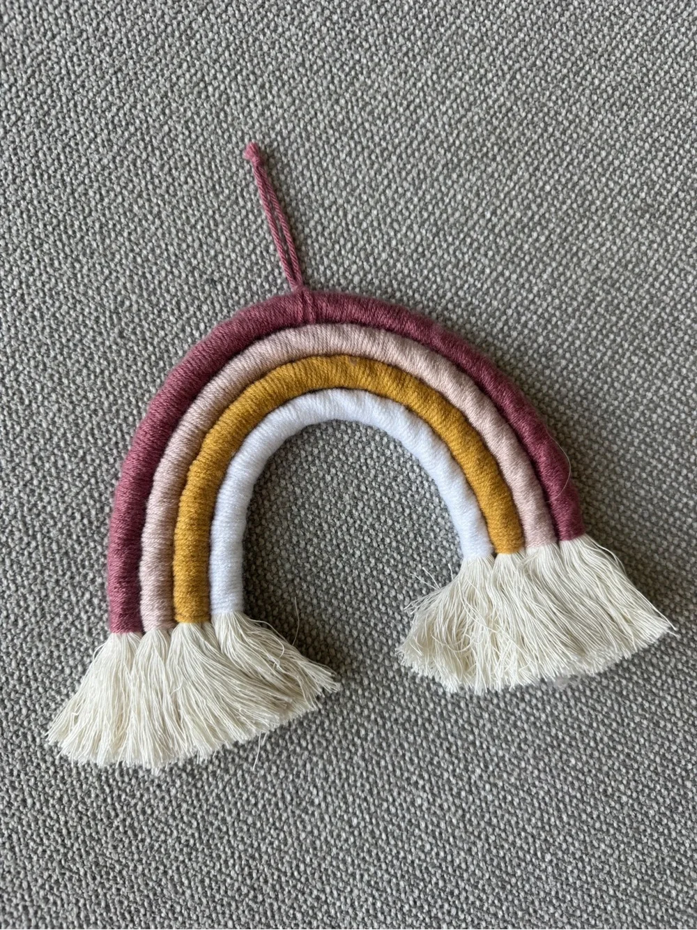 Boho Macrame Rainbow Wall Hanging | Pink Mustard & Cream Nursery Decor